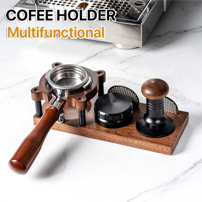 กาแฟ Tamper Mat Station Stand Portafilter ผู้ถือฐาน Rack ไม้วอลนัทสําหรับ 51/53/58 มม.อุปกรณ์เสริม Espresso