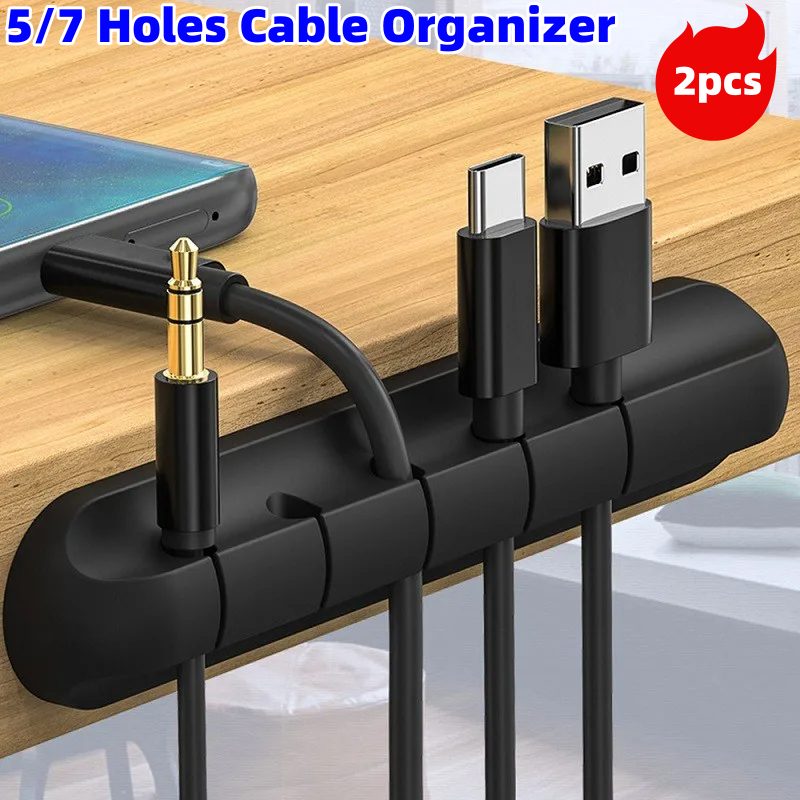 ซื้อ Cable Organizer Management Wire Holder ยืดหยุ่น USB Cable Winder Tidy คลิปซิลิโคนสําหรับเมาส์คีย์บอร์ดหูฟัง Protector