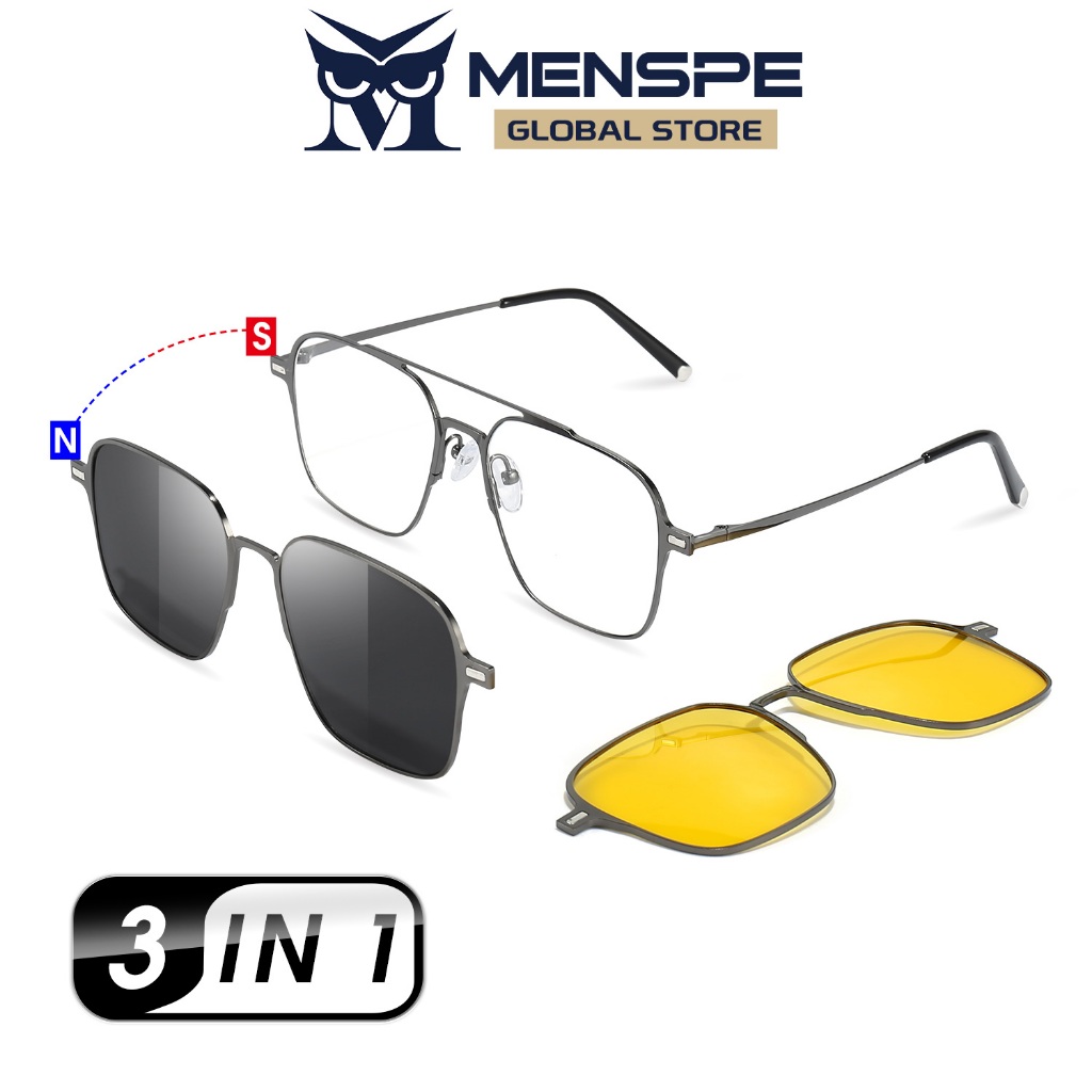 MENSPE 3 In 1 แว่นตากันแดด โพลาไรซ์ เลนส์ 3 เลนส์ ป้องกันรังสียูวี แฟชั่น สําหรับผู้ชาย ผู้หญิง