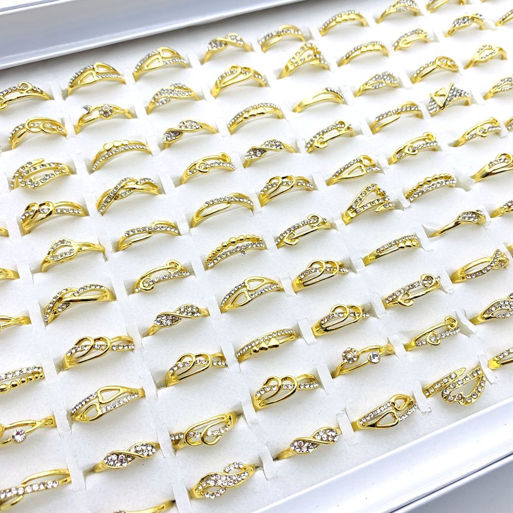 20 ชิ้น/ล็อตแหวนผู้หญิงเงิน/ทองชุบ Bling Rhinestone แฟชั่นเครื่องประดับ Party - รูปที่ 3