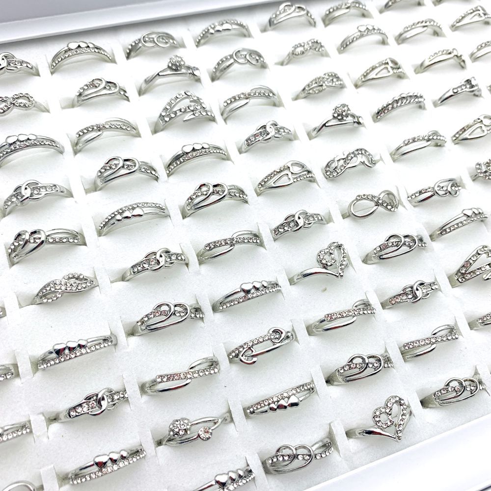 20 ชิ้น/ล็อตแหวนผู้หญิงเงิน/ทองชุบ Bling Rhinestone แฟชั่นเครื่องประดับ Party - รูปที่ 2