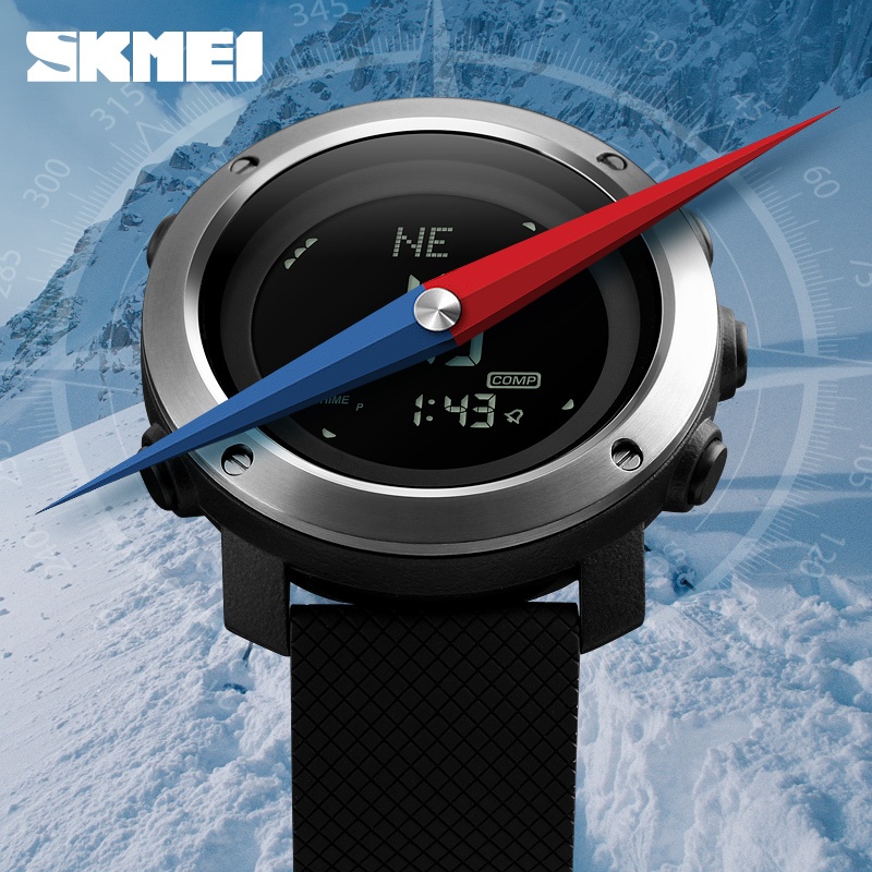 SKMEI 1427 แฟชั่นนาฬิกาดิจิตอลกันน้ําสําหรับผู้ชายเข็มทิศอิเล็กทรอนิกส์สภาพอากาศผู้ชายนาฬิกาข้อมือ