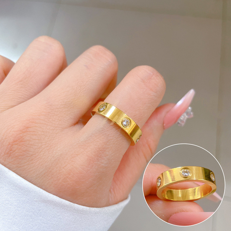 คลาสสิก 5 มม. กว้างหกเพทายฝังแหวนขนาดสแตนเลส แหวนไม่ซีดจาง unisex