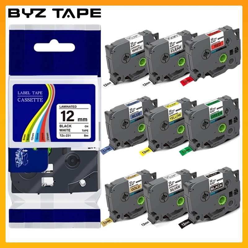 Byz Tape เทปฉลากลามิเนต 6 9 12 18 24 มม. สําหรับ Brother TZe131 TZe231 Tze241 tze211 TZe221 TZe631 TZe731 TZe831 PTD200 PTD210 PTD400 P
