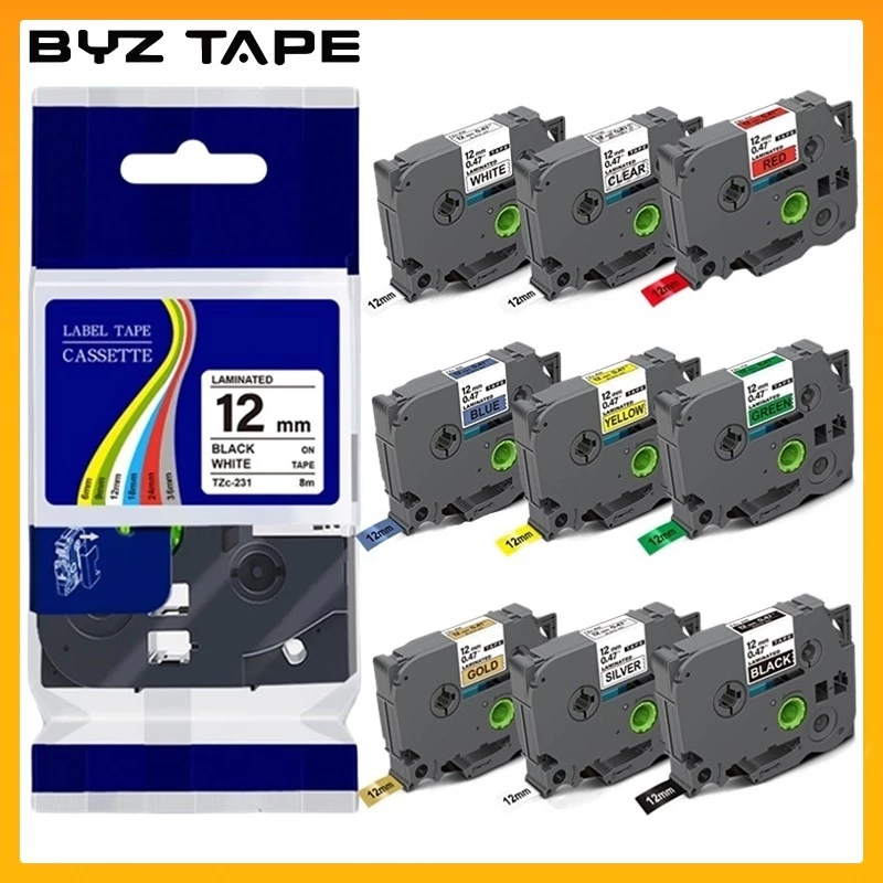 Byz Tape เทปฉลากลามิเนต 6 9 12 18 24 มม. สําหรับ Brother TZe131 TZe231 Tze241 tze211 TZe221 TZe631 TZe731 TZe831 PTD200 PTD210 PTD400 P