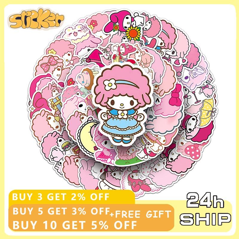 50pcs Kawaii My Sweet เปียโน Melody สติกเกอร์ Sanrio อะนิเมะ Decal DIY กระเป๋าเดินทางกันน้ําสติกเกอร