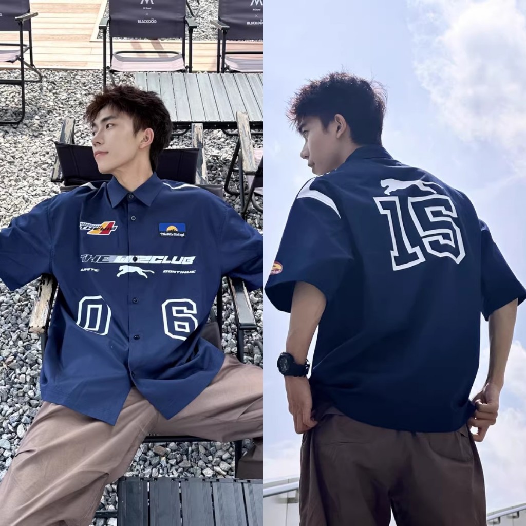 American Retro high street เสื้อเชิ้ตโอเวอร์ไซส์ทรงหลวมพิมพ์ลายแขนสั้นเสื้อฮิปฮอปสําหรับผู้ชายและผู้หญิงเทรนด์สุดฮอต 2024