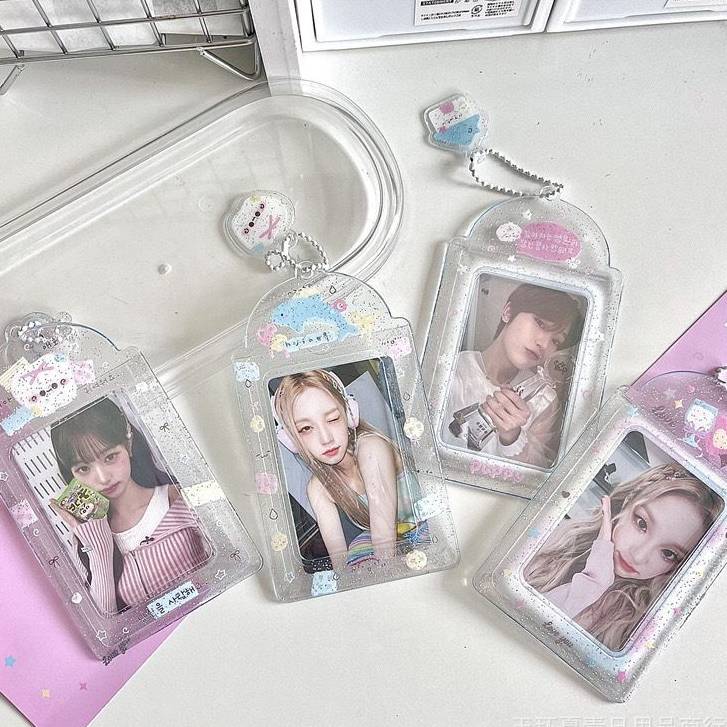 โอยา | โปร่งใสโปร่งใส Glitter pvc ผู้ถือบัตรขนาดใหญ่ 10 ซม.Star Chasing idol Photocard อาหารการ์ดป้องกันกรณีฟรีจี้