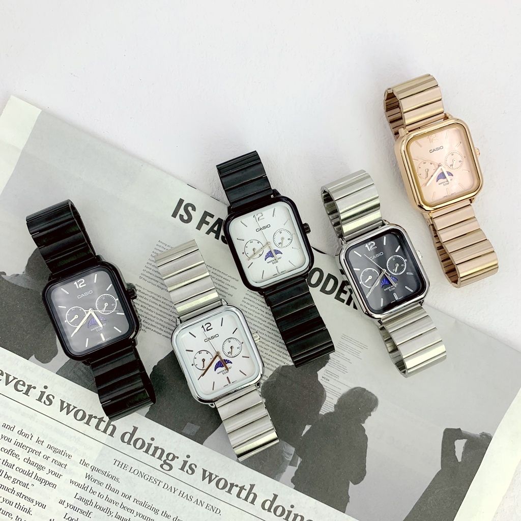 Cassio Square Sun Moon Phase Display แฟชั่นอินเทรนด์ธุรกิจนาฬิกาควอทซ์ MTP-M305