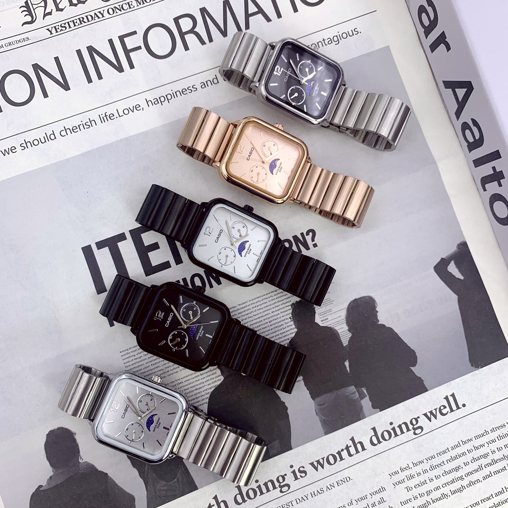 Cassio Square Sun Moon Phase Display แฟชั่นอินเทรนด์ธุรกิจนาฬิกาควอทซ์ MTP-M305