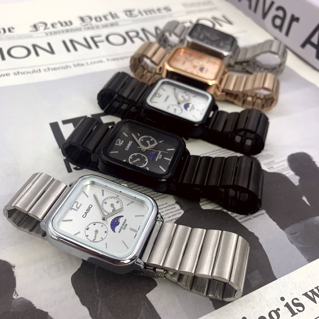 Cassio Square Sun Moon Phase Display แฟชั่นอินเทรนด์ธุรกิจนาฬิกาควอทซ์ MTP-M305