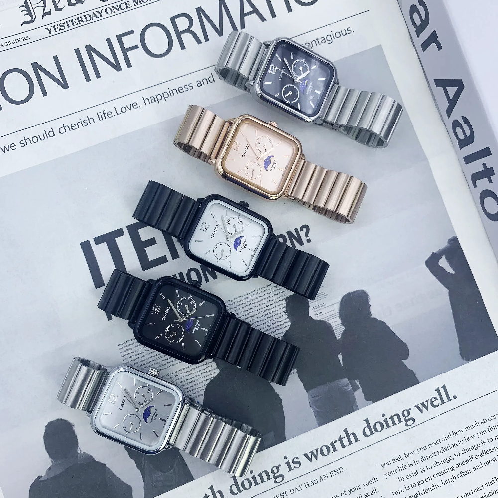 Cassio Square Sun Moon Phase Display แฟชั่นอินเทรนด์ธุรกิจนาฬิกาควอทซ์ MTP-M305