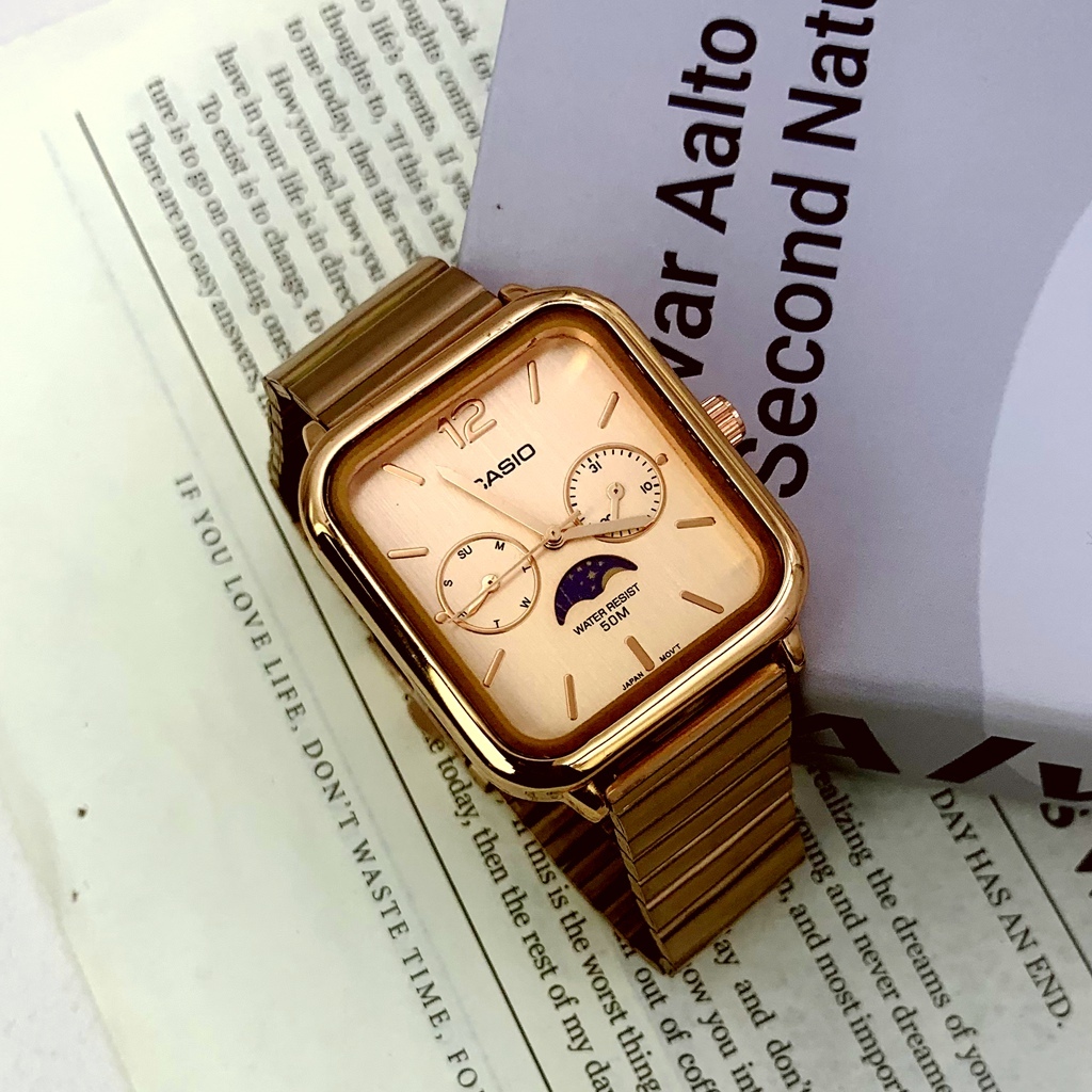 Cassio Square Sun Moon Phase Display แฟชั่นอินเทรนด์ธุรกิจนาฬิกาควอทซ์ MTP-M305