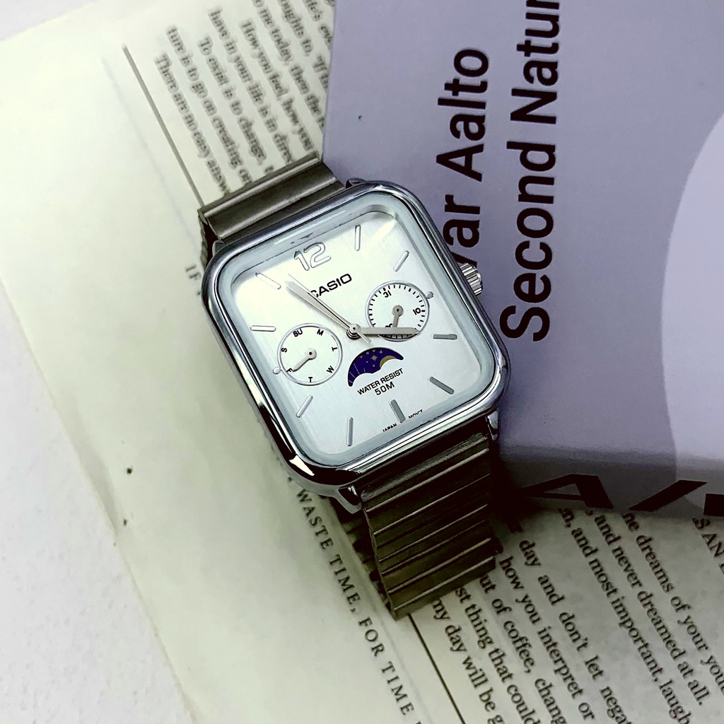 Cassio Square Sun Moon Phase Display แฟชั่นอินเทรนด์ธุรกิจนาฬิกาควอทซ์ MTP-M305