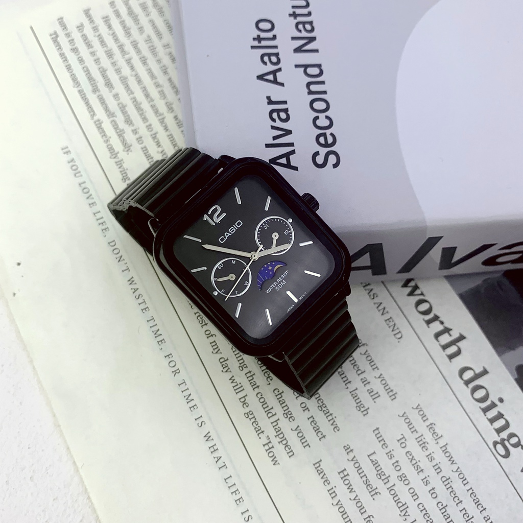 Cassio Square Sun Moon Phase Display แฟชั่นอินเทรนด์ธุรกิจนาฬิกาควอทซ์ MTP-M305