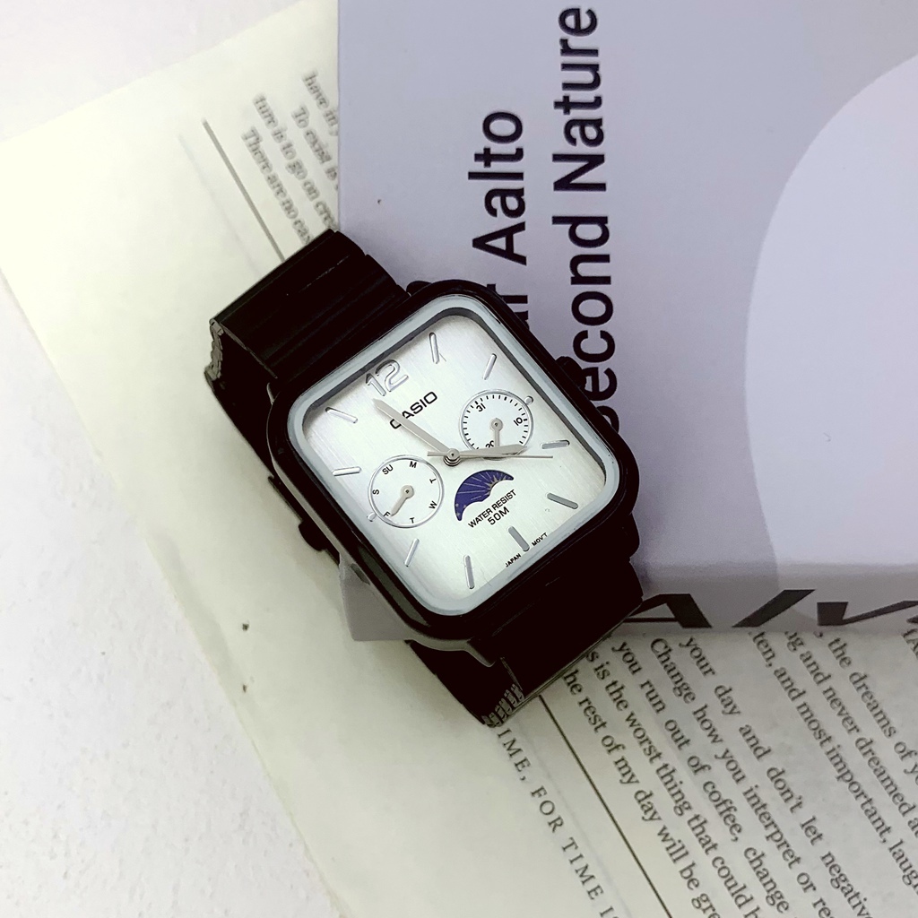 Cassio Square Sun Moon Phase Display แฟชั่นอินเทรนด์ธุรกิจนาฬิกาควอทซ์ MTP-M305