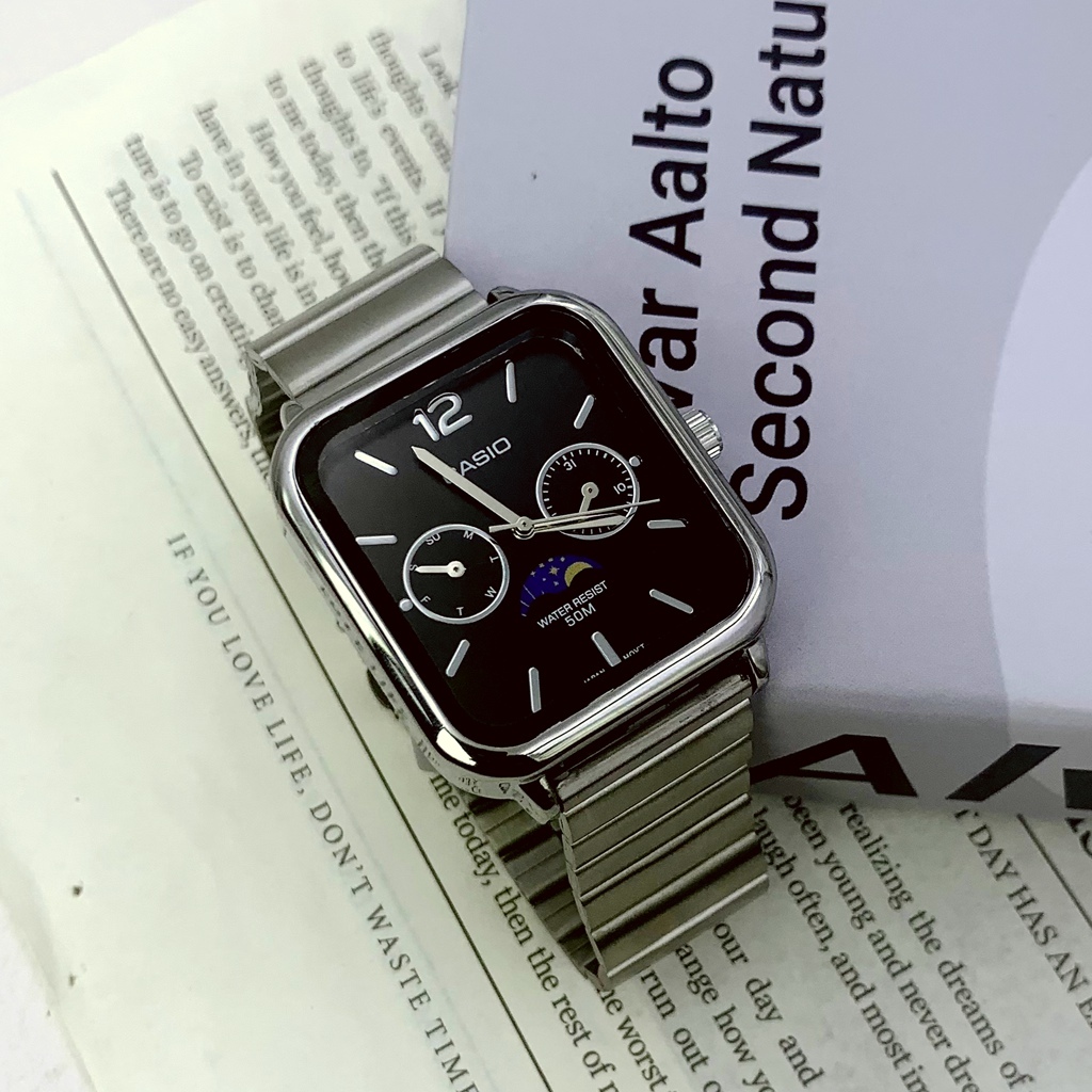 Cassio Square Sun Moon Phase Display แฟชั่นอินเทรนด์ธุรกิจนาฬิกาควอทซ์ MTP-M305