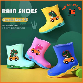 FUNC Rain Boots for Kids Cartoon Dinosaur High Quality Rubber Rain Boots for Women Waterproof Non-Slip