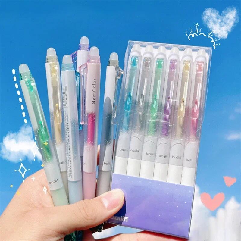 น่ารัก หอม ลบได้ ปากกาเจล0.7มิลลิเมตรที่มีสีสันแววหมึกสีฟ้าปากกาเป็นกลางกลิ่นสดเรียบเขียนปากกาโรลเลอร์บอลสําหรับนักเรียนเครื่องเขียนโรงเรียนสํานักงานระบายสีวาดเคร