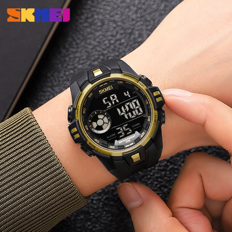 SKMEI สมี 2123 ญี่ปุ่นการเคลื่อนไหวดิจิตอลนาฬิกาจับเวลากีฬานาฬิกาผู้ชายวันที่ปลุกจอแสดงผลนํา กันน้ํา
