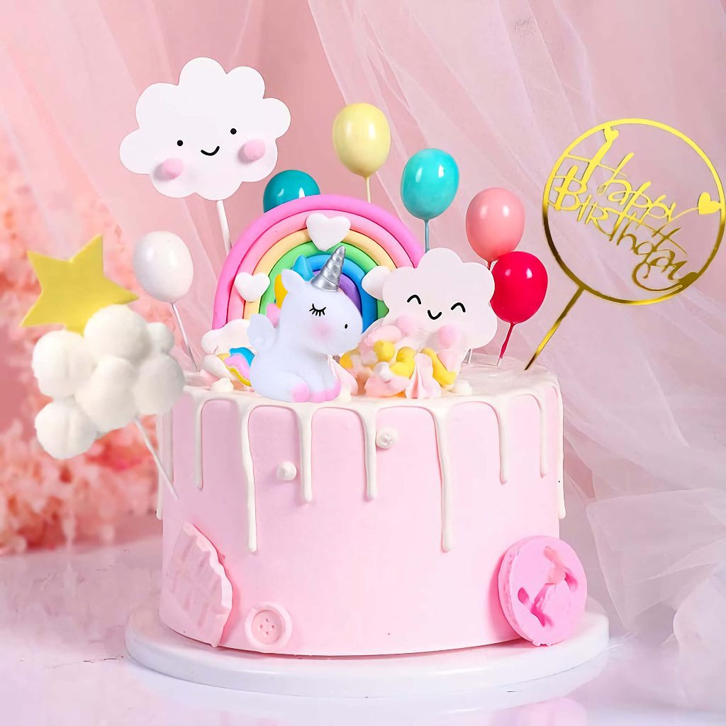 ยูนิคอร์นเค้ก Topper,ยูนิคอร์น Rainbow เค้ก Toppers สําหรับสาว Rainbow Heart Unicorn Cloud บอลลูนสุขสันต์วันเกิดเค้กตกแต่งสําหรับชายหญิงเด็กวันเกิด