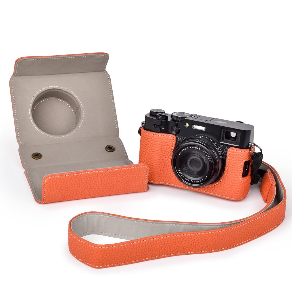 เคส X100VI,เคสครึ่งกล้องสําหรับ X100VI,เคสกล้องหนัง PU เข้ากันได้กับกล้องดิจิตอล X100VI พร้อมสายคล้อ
