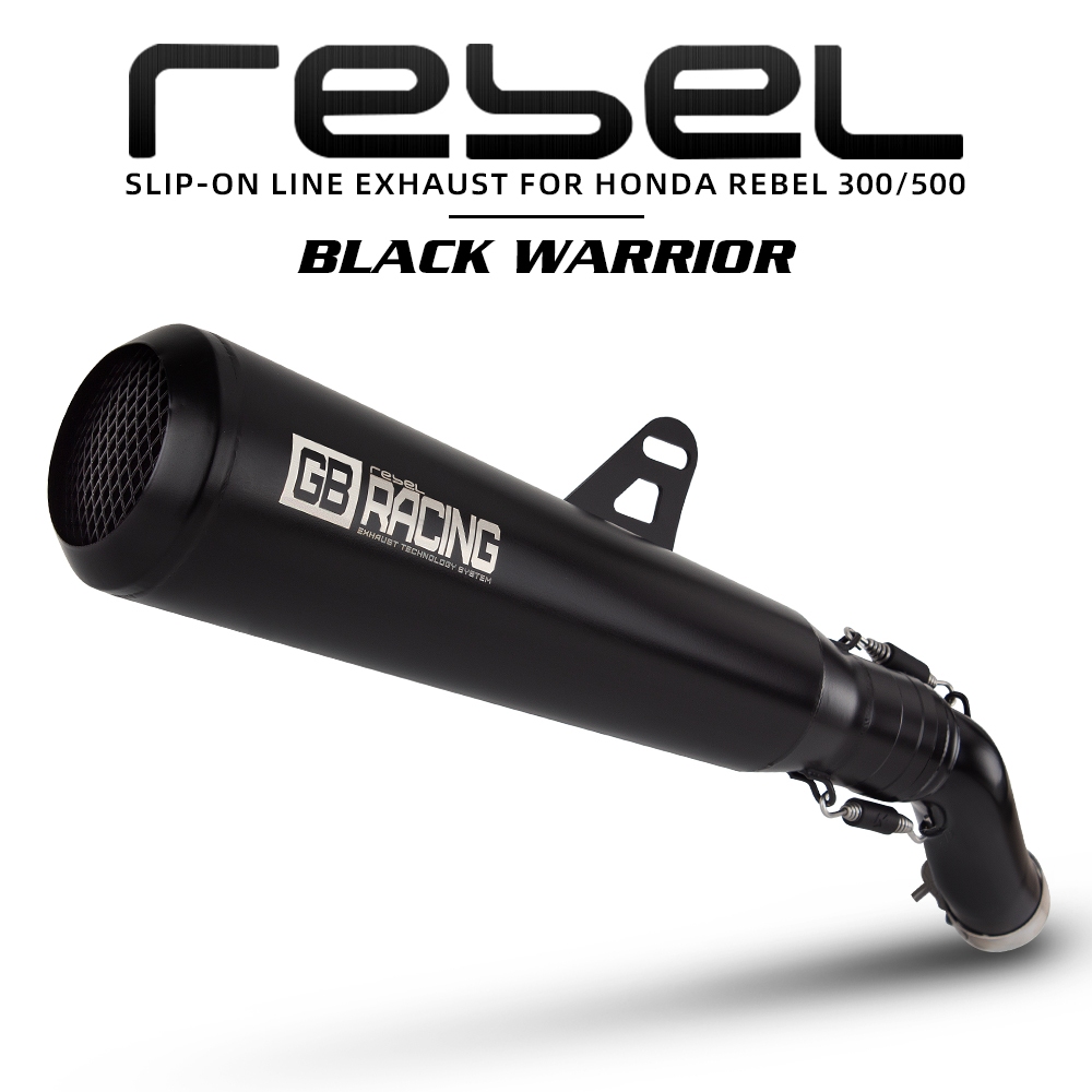 GB Racing สีดํานักรบท่อไอเสียบนสายสําหรับ honda rebel300 rebel500 cmx300 cmx500