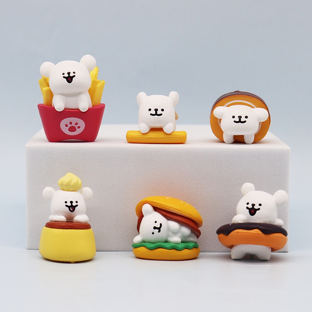 6 ชิ้น/เซ็ตสัตว์น่ารักสายขนมสุนัขของเล่นชุดน้ําชายามบ่ายมันฝรั่งทอดสุนัขร้อนโดนัทลูกสุนัขรุ่น Q PVC ตัวเลขการกระทําตุ๊กตาของเล่น