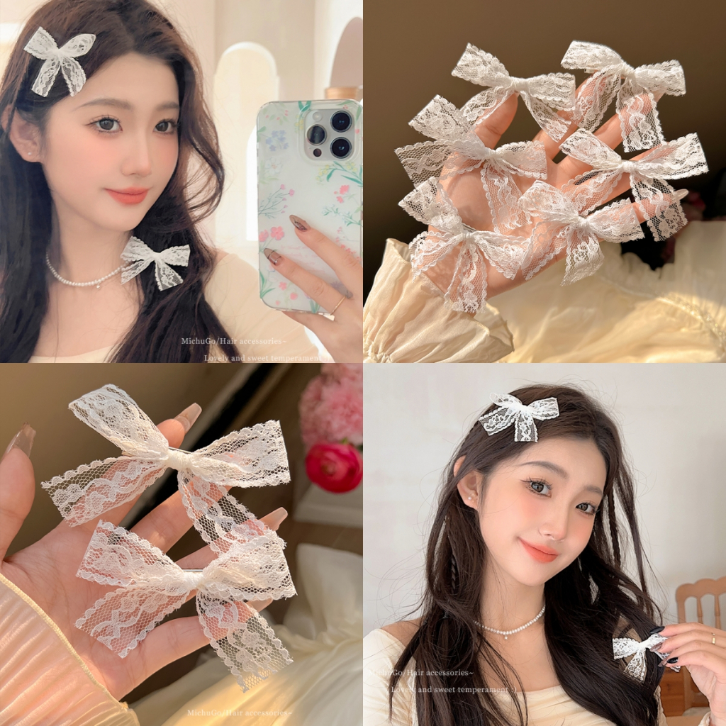 กิ๊บติดผมโบว์ลูกไม้ซุปเปอร์นางฟ้าสุภาพสตรีลมบริสุทธิ์ด้านหวานกิ๊บหางม้าคู่เครื่องประดับผมใหม่