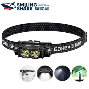 SmilingShark TD0193 ไฟฉายคาดหัว 2*LED ซุปเปอร์ไบรท์ ไฟหน้ามินิ 3โหมด Type-C ชาร์จใหม่ได้ พร้อมไฟแสดงสถานะแบตเตอรี่ กันน้ำสำหรับตั้งแคมป์เดินป่าตกปลา
