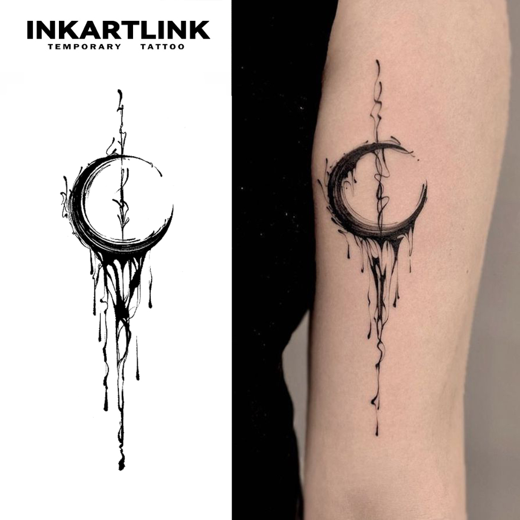 Inkartlink Magic Tattoo กันน้ํา กึ่งถาวร ติดทนนาน ชั่วคราว สติ๊กเกอร์รอยสักปลอม เรียบง่าย Moon Tattoo Party Tattoo Art Tattoo 6 ซม.14 ซม.