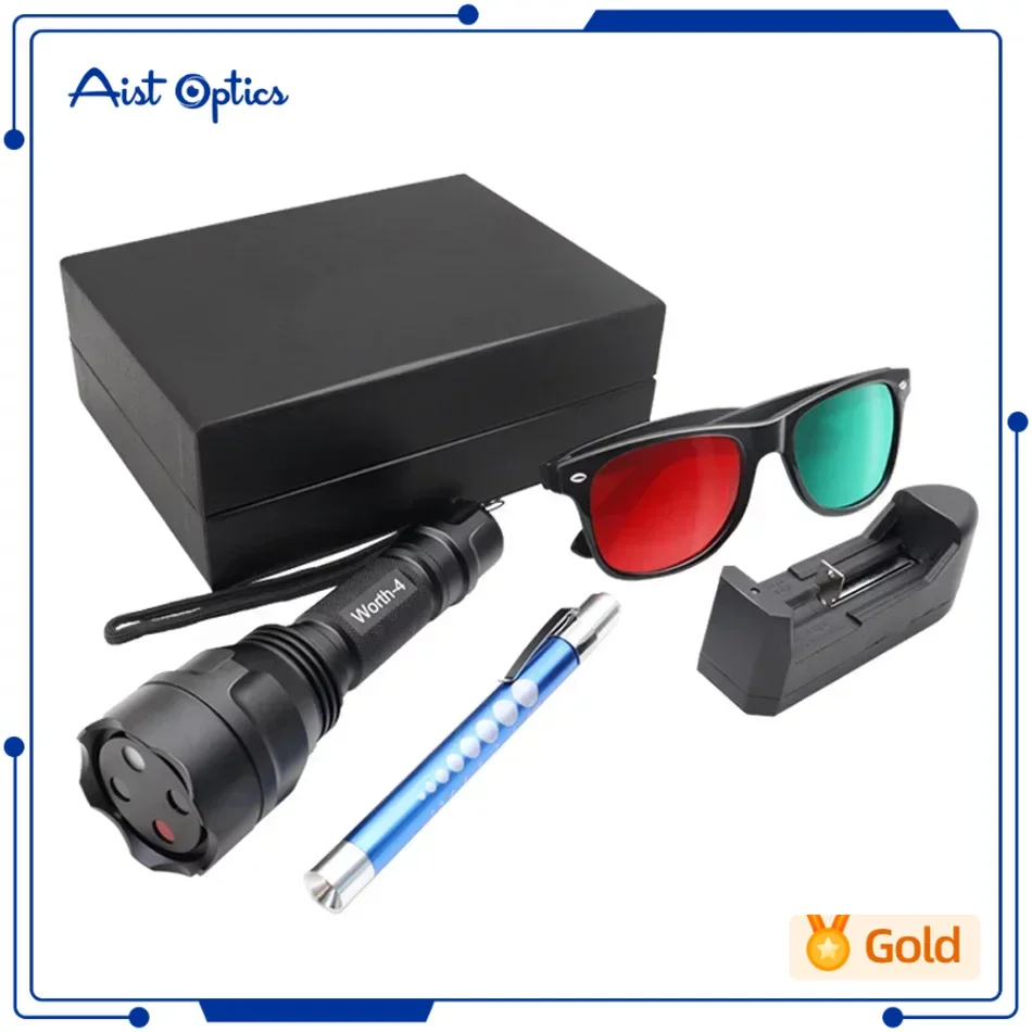 Aist ยี่ห้อ Ophthalmic แบบพกพาโลหะมูลค่า 4 Dot Test Light W4LT สีแดงสีเขียวแว่นตาไฟฉายประเภท Penlight opthalmology Tester