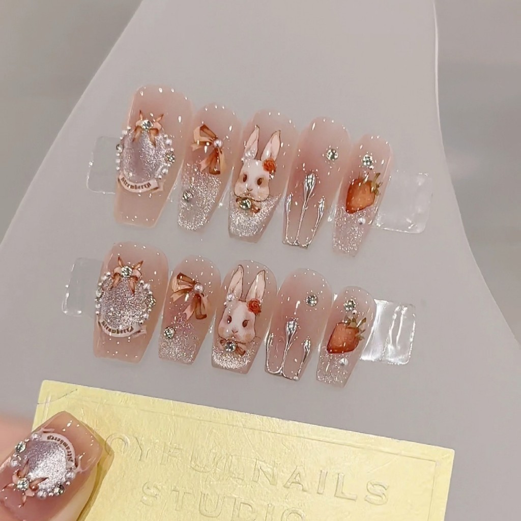 182 # Handmade เล็บปลอม 3D เล็บ Rococo กระต่ายเล็บใหม่ PURE Desire เล็บปลอมแพทช์ที่ถอดออกได้ผลิตภัณฑ์สำเร็จรูปขายส่ง