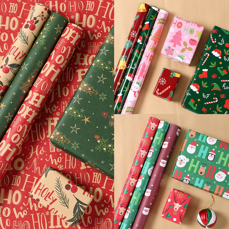 3pcs 75*50 ซม.Floded คริสต์มาสกระดาษห่อการ์ตูน Santa Claus รูปแบบของขวัญ Wrapper คริสต์มาส Wrapper ตกแต่งคริสต์มาสปีใหม่ GIft