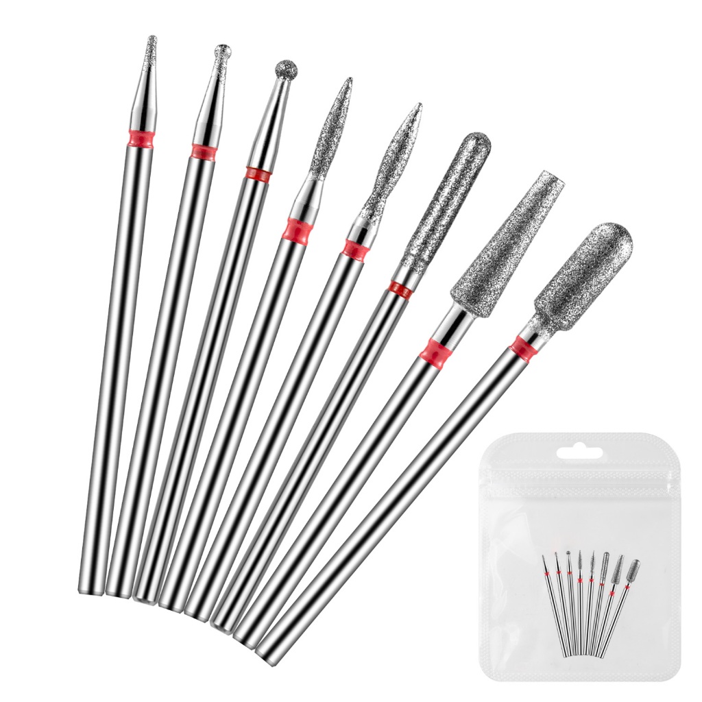 8pcs เพชรเล็บเจาะชุด Bit เครื่องตัดกัดไฟฟ้าสําหรับเล็บ Cuticle ทําความสะอาดเล็บเจาะอุปกรณ์เสริม