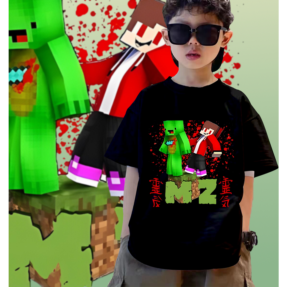 พร้อมส่ง เสื้อเด็ก Jj & Mikey Minecraft Games  เสื้อเกมส์ Kids shirt สี ผ้าใส่สบาย 100-150cm #JL03