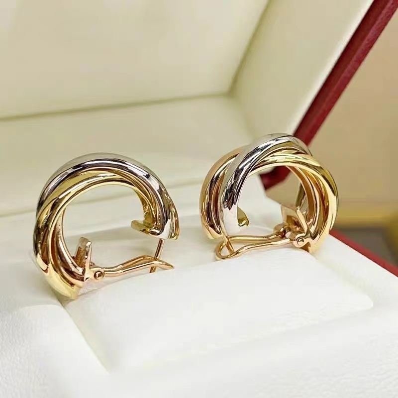 ใหม่ Car Tier TRINITY EARRINGS ทองคําขาว สีเหลืองทอง โรสโกลด์- ONE PAIR