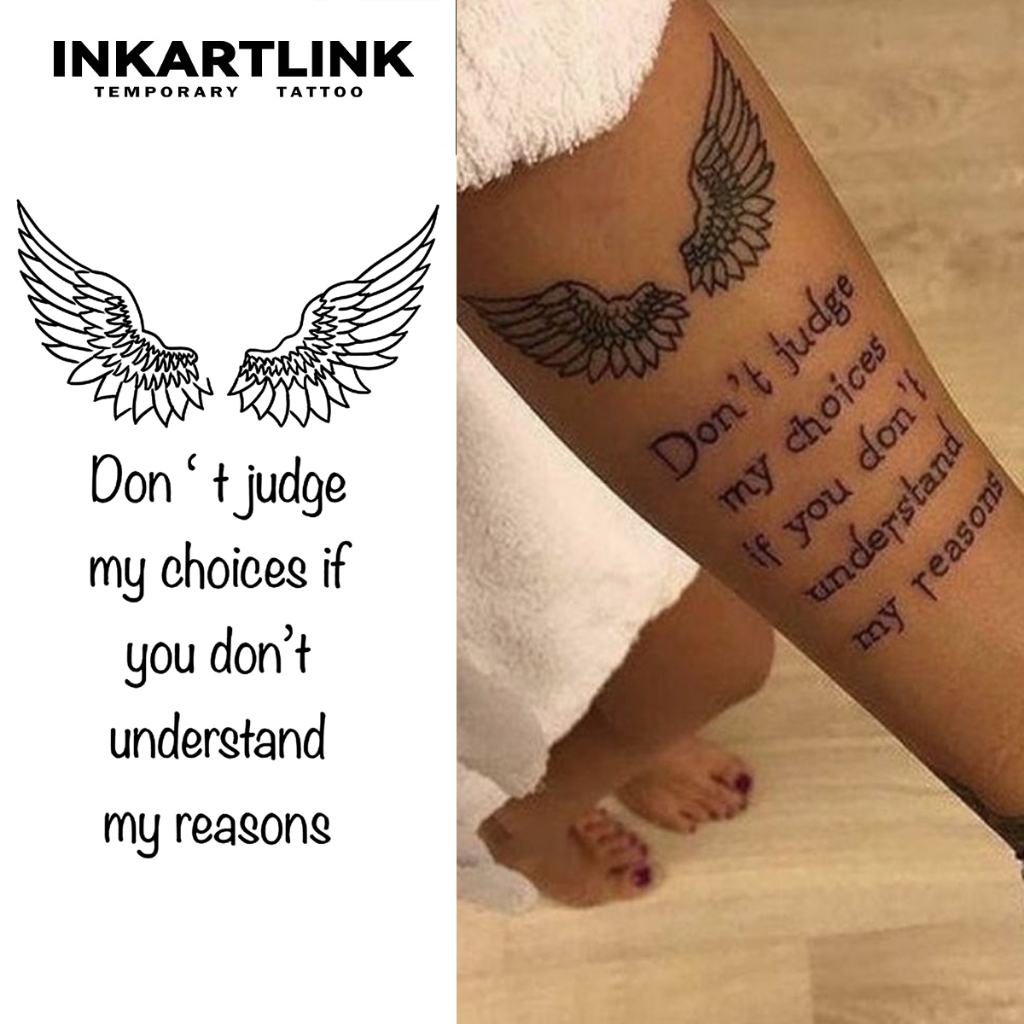 Inkartlink Magic Tattoo กันน้ํา กึ่งถาวร ติดทนนาน ชั่วคราว สติ๊กเกอร์รอยสักปลอม เรียบง่าย ปีกและพระเอกอังกฤษ รอยสักปาร์ตี้ รอยสักศิลปะ 8 ซม.12 ซม.