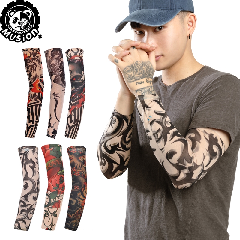 Musion ปลอกแขนกันแดด กันUV ลายสัก ปลอกแขนแฟชั่น ระบายอากาศดี สำหรับผู้ชาย ผู้หญิง ขี่มอเตอร์ไซค์ ปั่