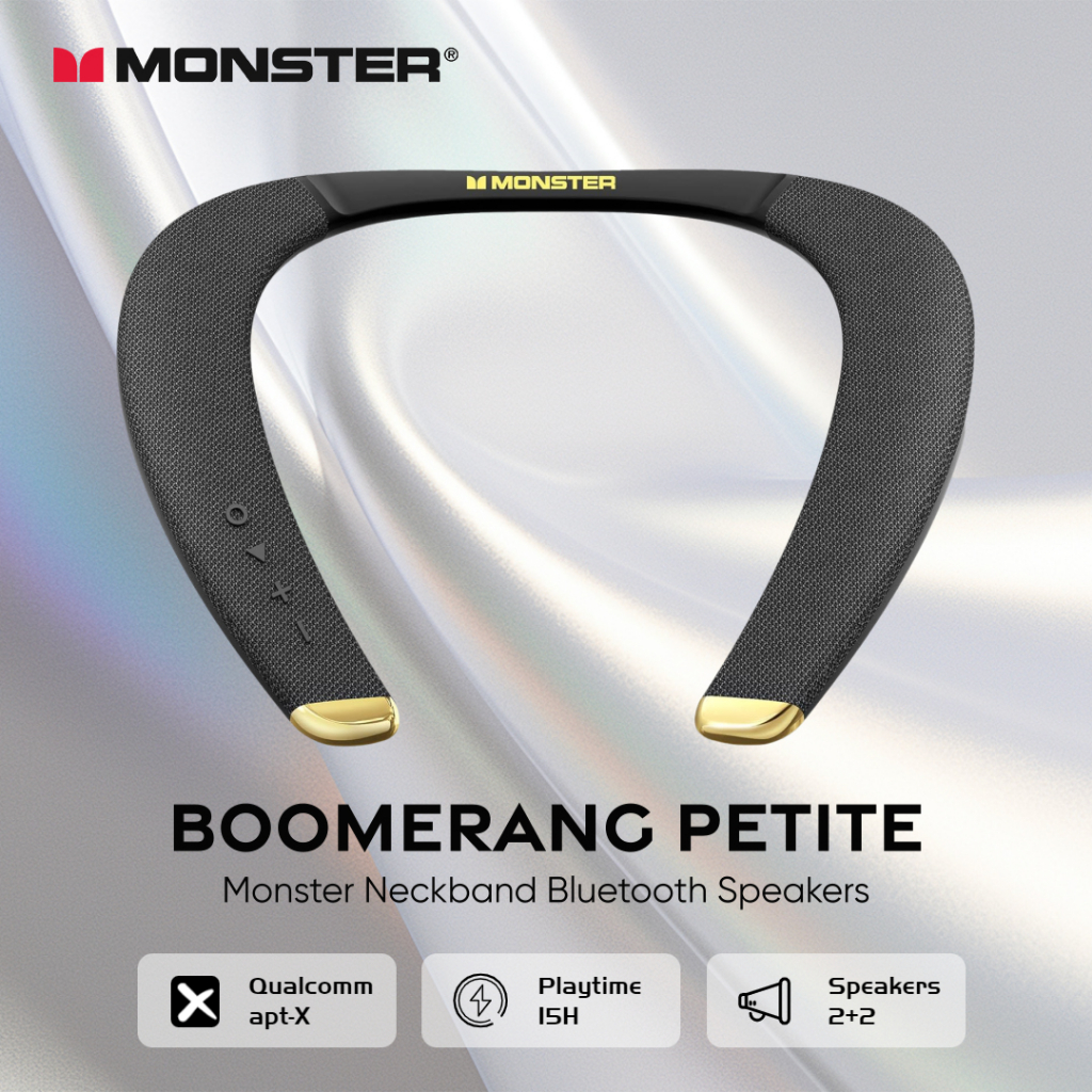 Monster Boomerang Petite ลําโพงบลูทูธแบบคล้องคอ Hi Res Qualcomm aptx ลําโพงคอ IPX5 ลําโพงสวมใส่ไร้สา