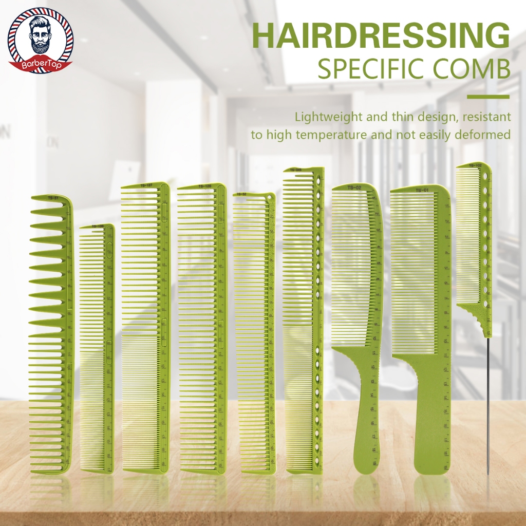 ชุดเก้าชิ้น Hairdressing Scale หวีเลเซอร์แกะสลักไม้บรรทัด Flat-Head หวีผู้ชายผู้หญิงร้านทําผมตัดผม Anti-Static ตัดผมหวี Po