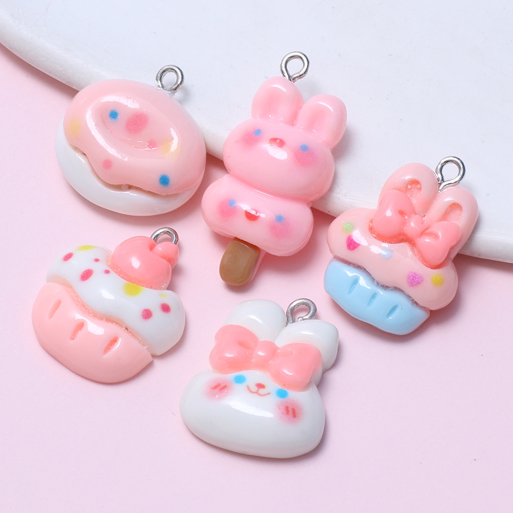 10ชิ้นใหม่ น่ารัก เล็กๆน้อยๆสีขาวสีชมพูกระต่ายเรซิ่นจี้เสน่ห์ ทําเอง สร้อยคอสร้อยข้อมือต่างหูพวงกุญแจอุปกรณ์เสริม