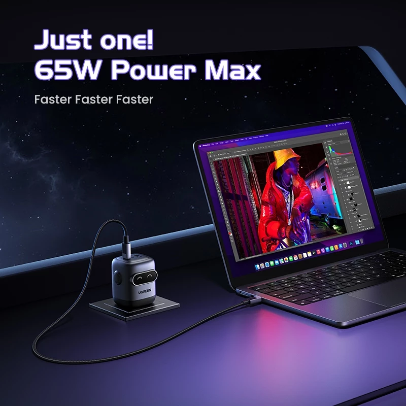 UGREEN NewUGREEN Uno 65W RoboGaN 2 Charger USB C USB A Charger Mini Robot Nexode 3 พอร์ต GaN Fast Charger สําหรับ iPhone 16 Pro Max 15/15 Pro Max 14/14 Pro Max/Macbook Air/iPad Pro thumbnail 5