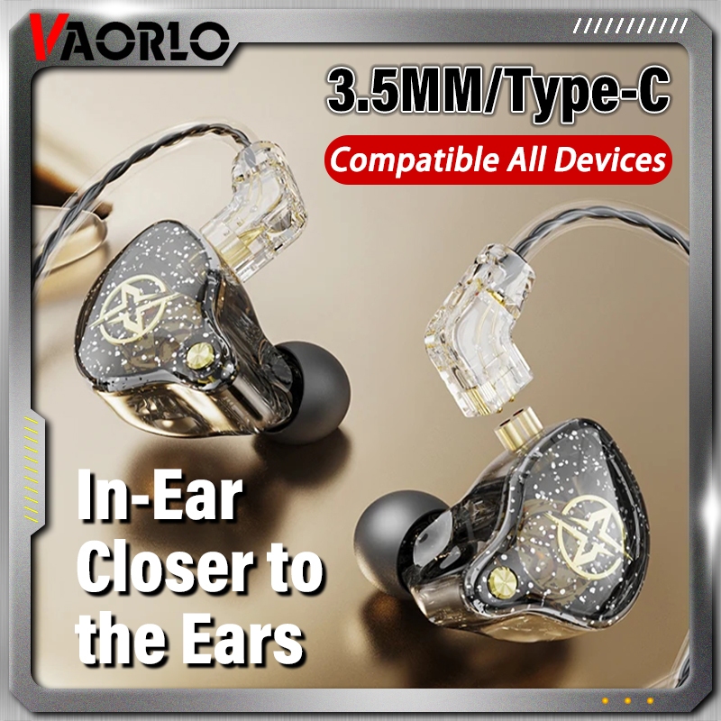 Vaorlo Type-C/3.5MM หูฟังซับวูฟเฟอร์พร้อมไมโครโฟน HD ชุดหูฟังกีฬาชนิดใส่ในหูแบบมีสายสําหรับ Samsung iPhone 15 หรืออุปกรณ์อื่นๆ