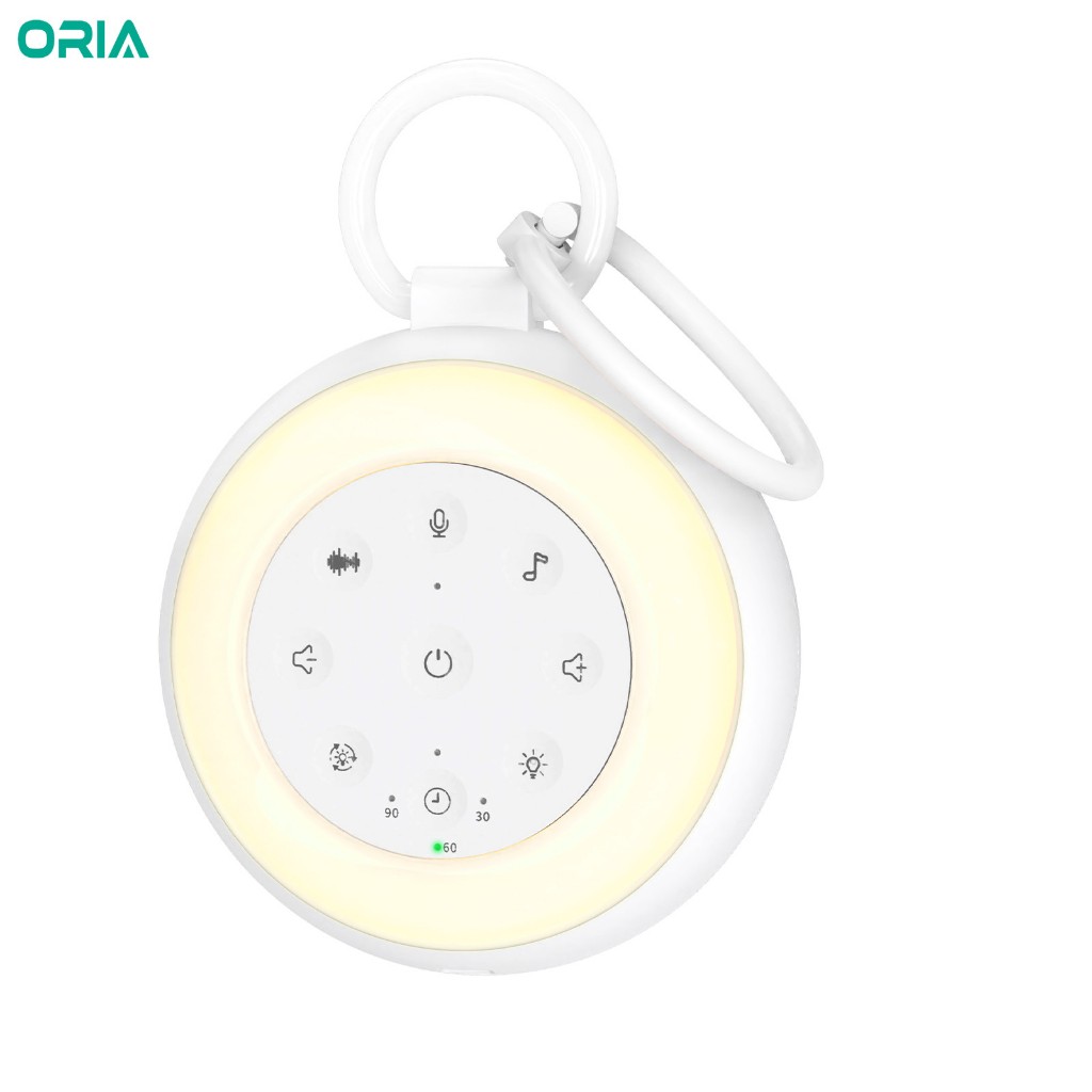 เครื่องเสียงรบกวนสีขาวบลูทูธแบบพกพา ORIA พร้อมไฟกลางคืนและเสียงผ่อนคลาย 24 เสียงสําหรับการนอนหลับของทารก