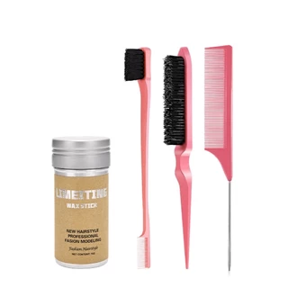 สปอตสปอตสปอต#Hair Wax Stick Smooth Back Hair Brush Set 4 ชิ้น Pomade Stick จัดแต่งทรงผมติดทนนาน Wax Stick พร้อมหวีจัดแต่งทรงผมสําหรับผมและวิกผม Flyaways Frizzy Wigs