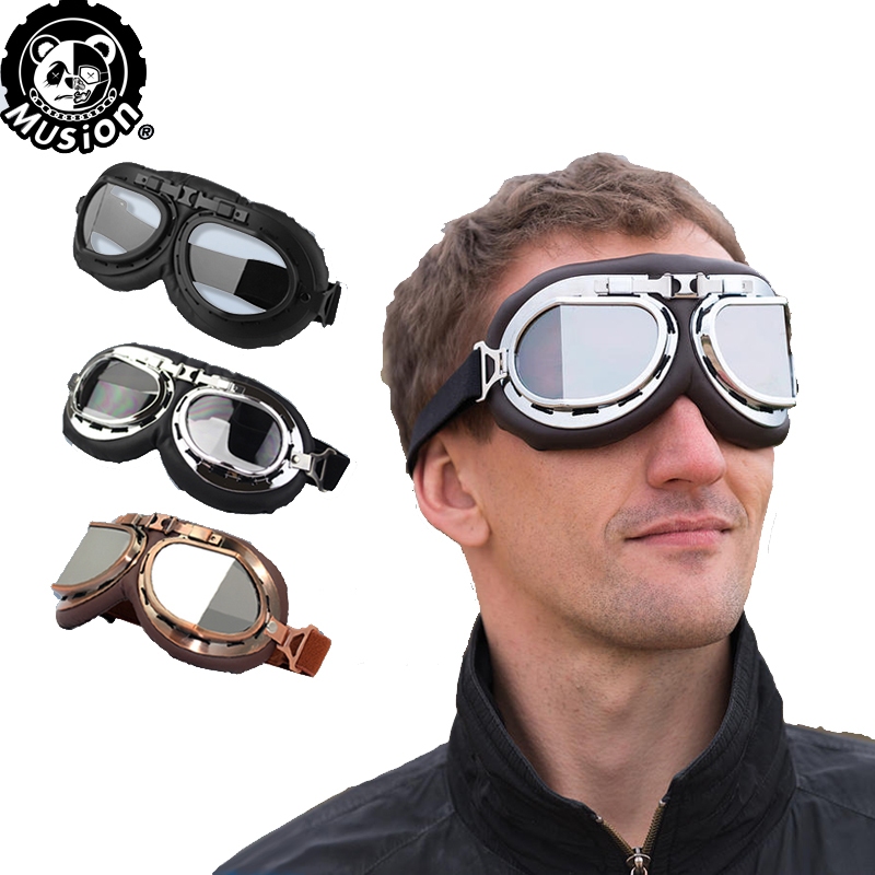 Musion แว่นตารถจักรยานยนต์แว่นตาหมวกกันน็อคนักบินวินเทจคลาสสิกสําหรับ โมโตสกู๊ตเตอร์ Atv นักขี่วิบาก