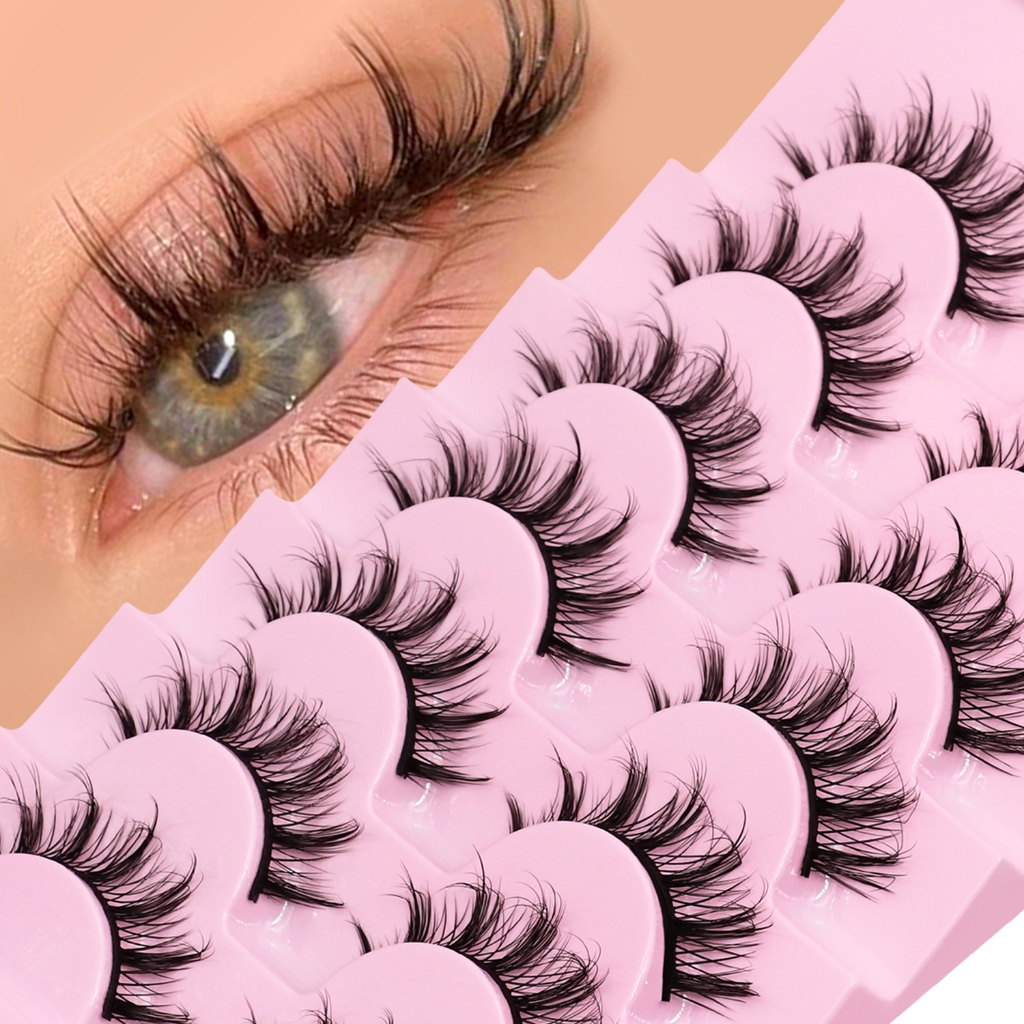 Groinneya Manga Lashes 7 คู่ธรรมชาติ Fluffy ขนตาปลอม Slim Eyelashes 3D Volume Eyelashes Wispy แต่งหน้า