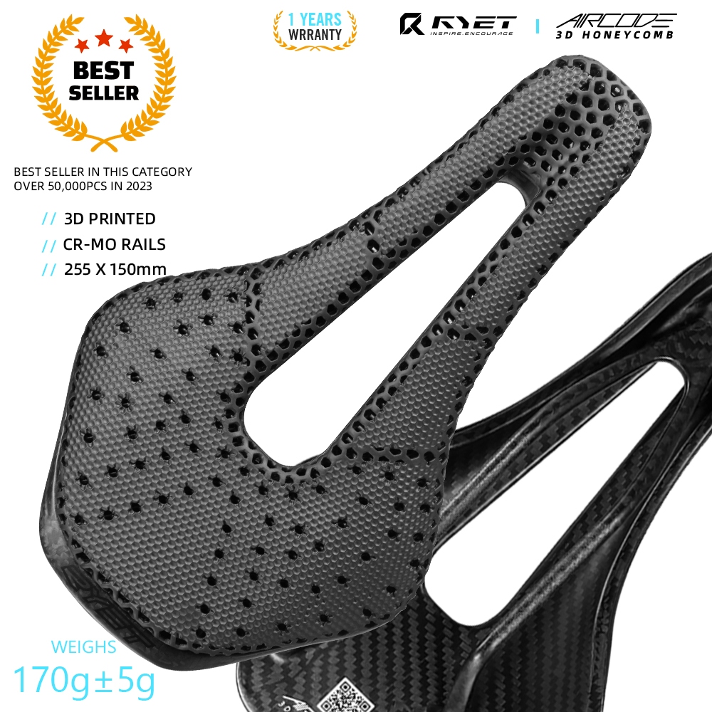 Ready Stock! RYET Aircode 3D Printed Carbon Saddle 165g-172g Ultralight, Honeycomb Breathable Hollow Cushion, 255x150mm Ergonomic Pressure Relief, 7x9mm Carbon Rails for MTB Road Gravel Bike Racing Seat