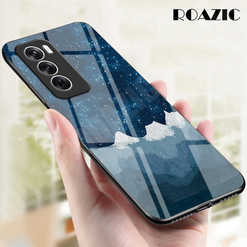สําหรับ OPPO Reno 12 Pro 5G เคสโทรศัพท์ไล่โทนสี Starry หรูหรา Slim กระจกนิรภัยปลอกซิลิโคนอ่อนนุ่มขอบกันกระแทกฝาครอบ SLS03